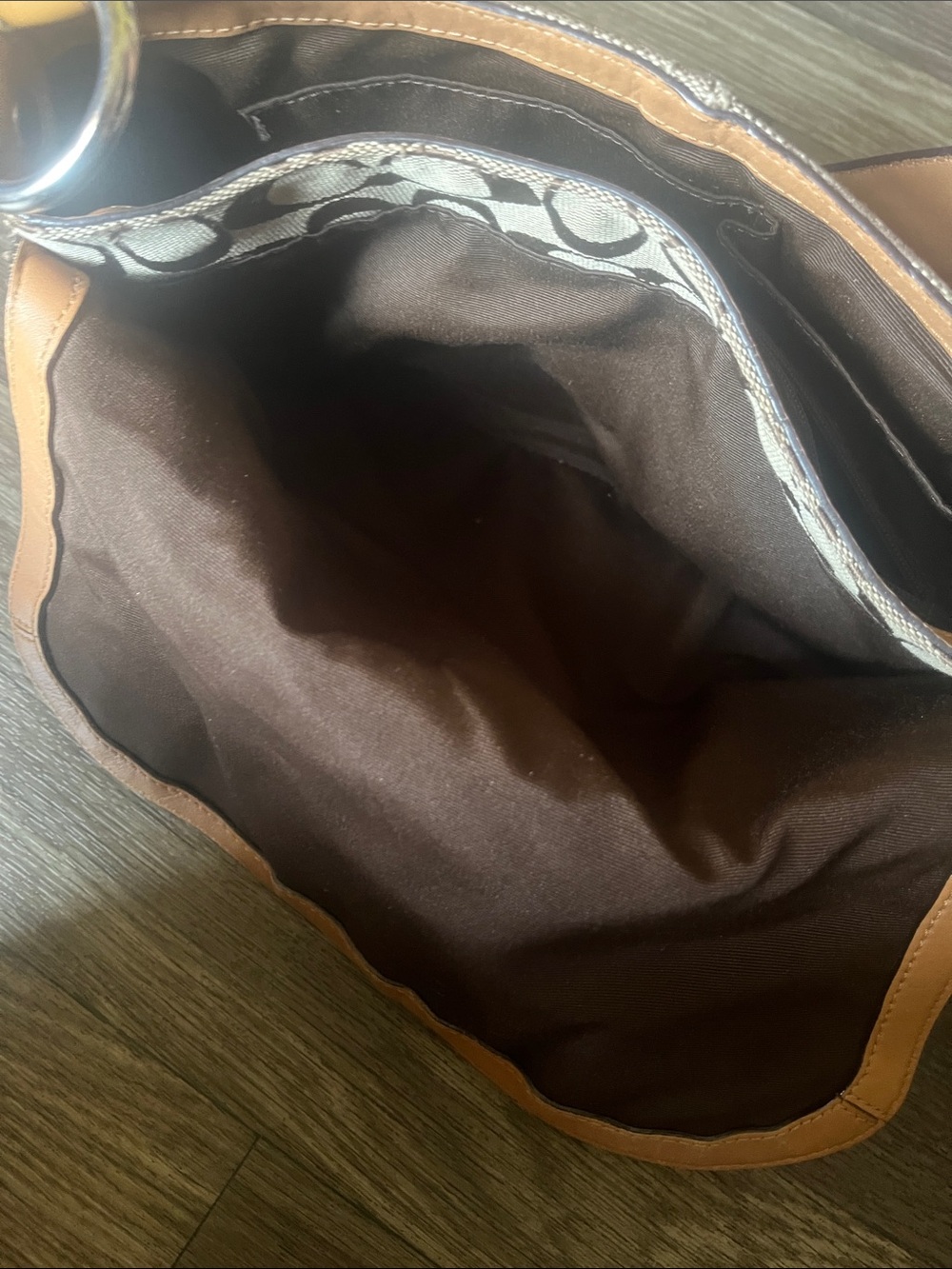 Coach Tan and Brown Signature Canvas Shoulder Bag with Buckle - Picture 8 of 11